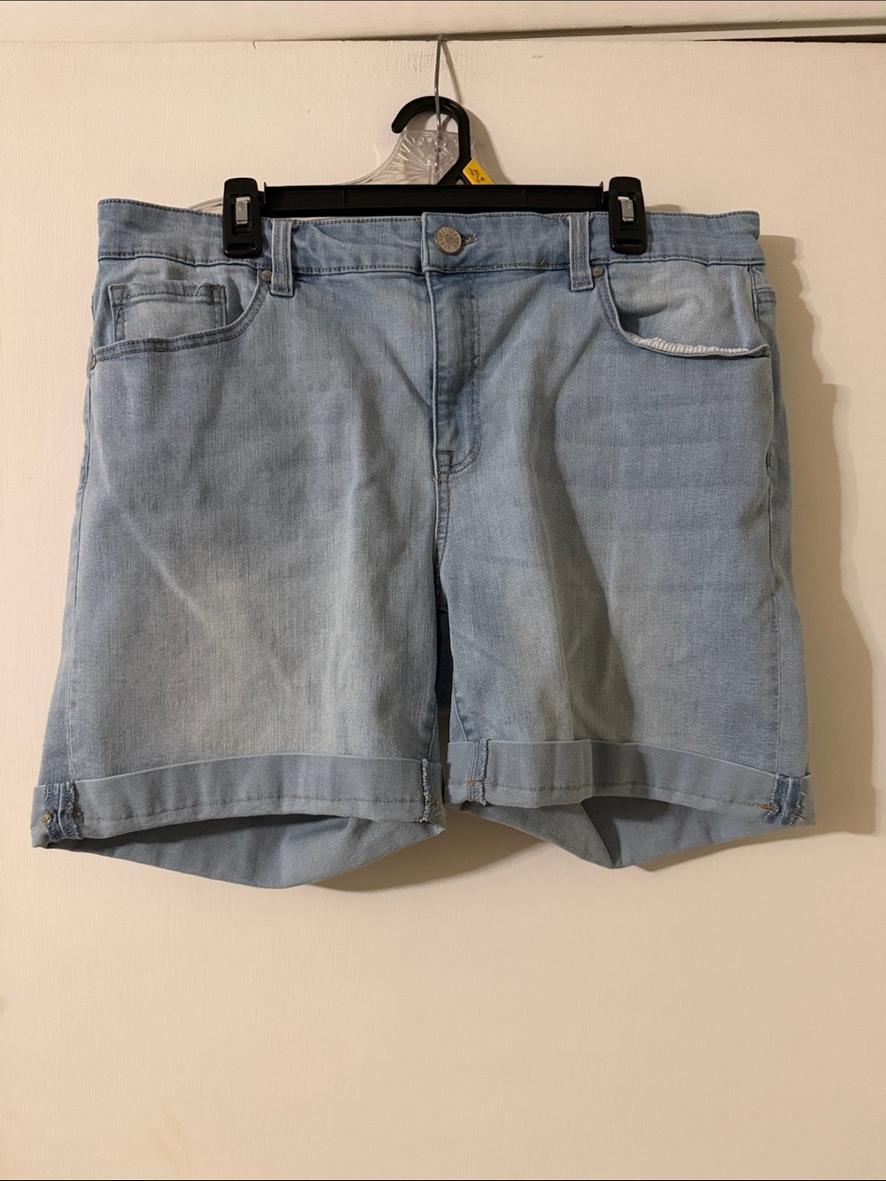 Women's Light Blue Denim Bermuda Shorts - Classic Rolled Hem
